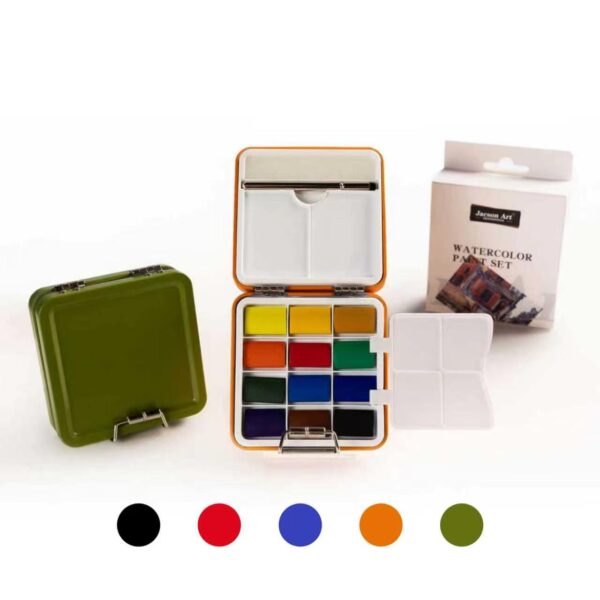 Solid Watercolor Set - 12 Colors - Semi-Island-Shaped Metal Box Packaging