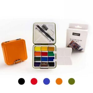 Solid Watercolor Set - 12 Colors - Semi-Island-Shaped Metal Box Packaging