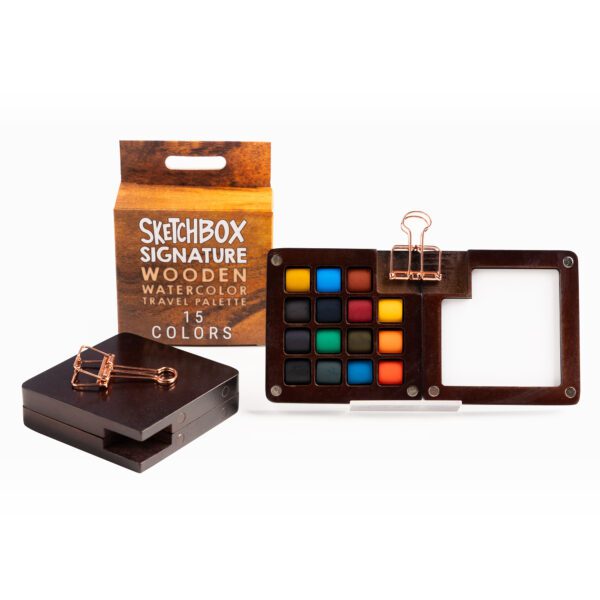 Solid Watercolor - 15 Colors - Wooden Box with Magnetic Closure