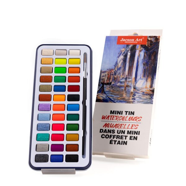 Solid Watercolor Set - 36 Colors - Tin Box - 12 Normal, 12 Fluorescent & 12 Pearl-Like Colors